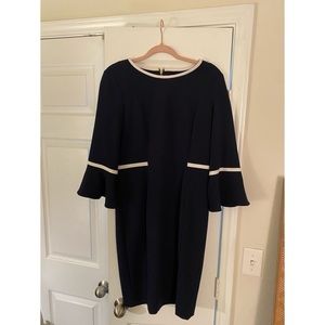 Calvin Klein Navy Sheath Dress with Bell Sleeves, Size 12